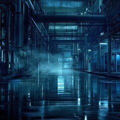 Interior Blue Industrial Factory Backgrounds