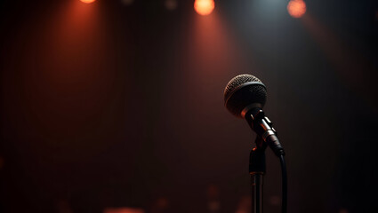 Obraz premium Spotlight on Microphone in Dark Moody Stage Setting