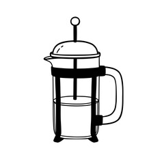French press vector doodle, coffee utensil illustration