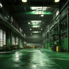Obraz premium Interior Green Industrial Factory Backgrounds