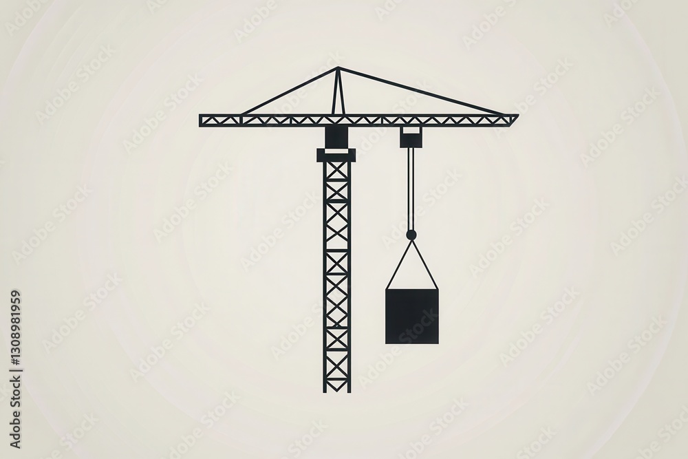 Aufkleber Minimalist construction logo featuring a tower crane lifting a block in modern line art style with a monochrome background