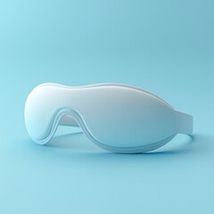 A 3d render white eye mask rests on a light blue surface