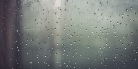 Obraz premium Close-up of water droplets on a windowpane, reflecting a rainy atmosphere and nature.