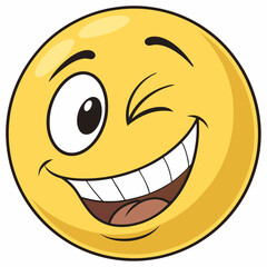 Fototapeta premium Aqua emoticon winks—a shiny yellow face grinning with a playful expression.