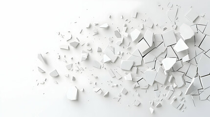 Abstract White Geometric Shapes Exploding on Bright Background