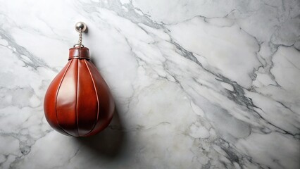 Natural Organic Speed Bag Flat Lay, Fitness Equipment, Marble Background, Copy Space