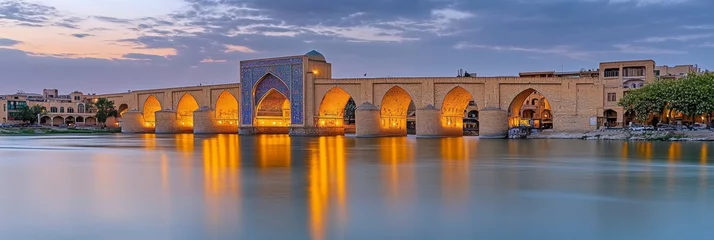 Printed roller blinds Khaju Bridge, a Historic Landmark in Isfahan, Iran. Lit Up at Night, Reflecting on the River.