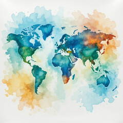Modern Square Watercolor World Map – Colorful Artistic Illustration for Home or Office Decor