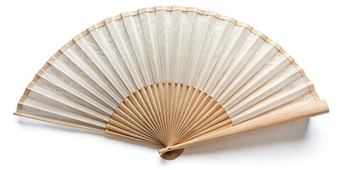 Overhead Shot of Elegant Hand Fan, Dynamic Freeze Action, White Background, Copy Space