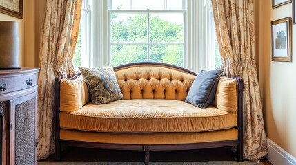 Elegant Yellow Sofa by Window in a Luxurious Room