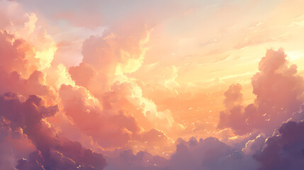 Naklejka premium sky with soft peach and gold clouds stretching across the horizon 