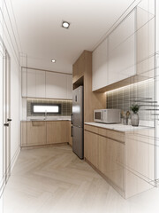 modern kitchen room  interior design, 3d rendering