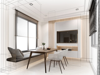 modern dining room interior design ,3d rendering