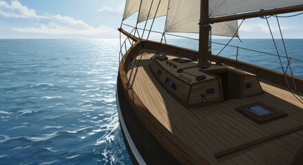 Fototapeta premium Serene sailboat journey across the sparkling ocean on a sunny day