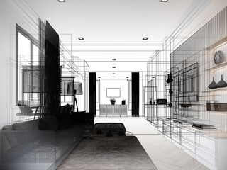 modern living room interior design, 3d rendering