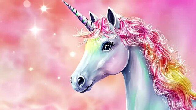 portrait of unicorn silhouette during gallop over a magic rainbow colour sky