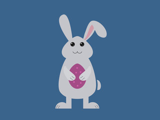 A flat vector illustration of a standing rabbit holding an Easter egg