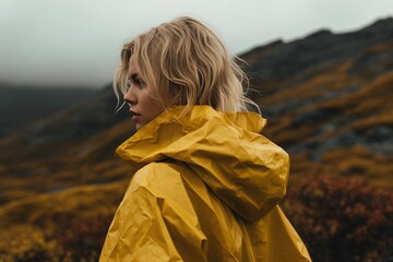 Blonde in a yellow raincoat