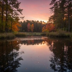 Obraz premium Vibrant Tranquility: Autumn’s Palette in Serene Waters