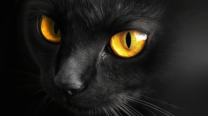 Striking Portrait of a Black Cat with Bright Yellow Eyes