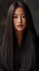 Naklejka premium Asian Woman With Long Straight Dark Hair