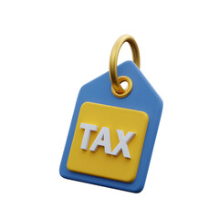 Tax Tag Icon: A blue and yellow price tag icon, rendered in a 3D style, featuring the word "TAX" prominently displayed, symbolizing financial obligations.