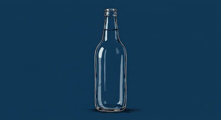 Minimalist glass bottle sketch on dark blue background
