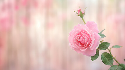 This is a detailed closeup photograph of a beautiful pink rose set against a lovely pink background that enhances its charm and beauty, copy space