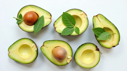 avocado halves cut fresh ingredients including leaves edible parts create visually appealing