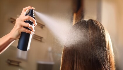 Woman's hair spray application