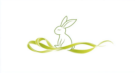 Obraz premium Minimalist Green Easter Bunny Silhouette
