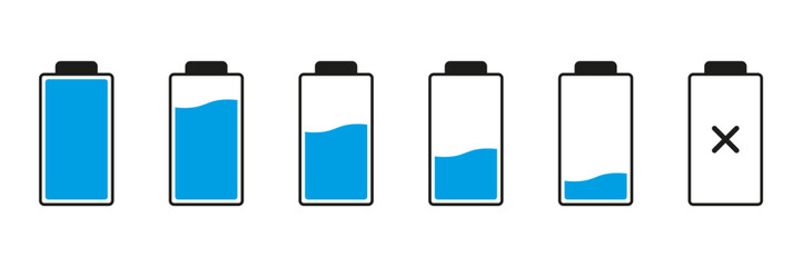 Battery Charge Level Icon Set. Battery Icons Showing Different Charge Stages Symbol Collection. Isolated Vector Illustration