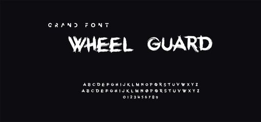 Lettering font isolated on black background. Texture alphabet in street art and graffiti style. Grunge and dirty effect.  Vector brush letters.