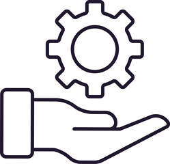 Gear and Cogwheel over Hand Line Icon for Graphics, Designs, Books, Adverts, Apps