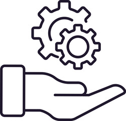 Gear and Cogwheel over Hand Outline Icon for Graphics, Designs, Books, Adverts, Apps