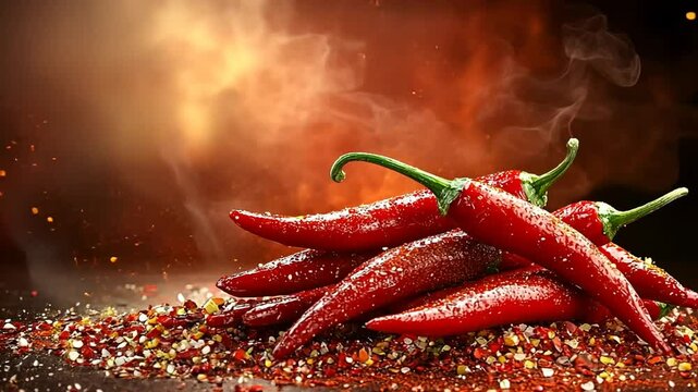 Red Chili Peppers on Smoky Background