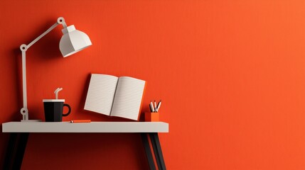 Cozy Workspace with Lamp Book and Coffee Cup Creating Focused Atmosphere