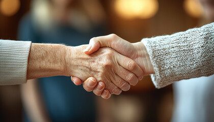 Closeup of handshake between generations, symbolizing connection and trust