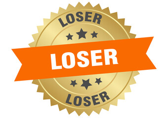 loser. loser round orange and gold label isolated on transparent background