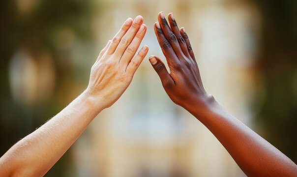 High fiving hands symbolizing unity and collaboration in diverse cultures