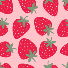 Cute Strawberry pattern, seamless print with berry. Natural sweet food. Summer fruit background for fabric, textile, wrapping paper, wallpaper. Flat vector illustration
