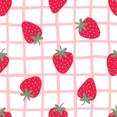 Cute Strawberry pattern, seamless print with berry. Natural sweet food. Summer fruit background for fabric, textile, wrapping paper, wallpaper. Flat vector illustration