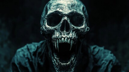 Terrifying Ghoul Portrait: A Screaming Skull with Dramatic Lighting