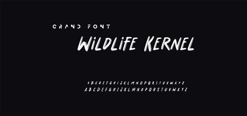 Lettering font isolated on black background. Texture alphabet in street art and graffiti style. Grunge and dirty effect.  Vector brush letters.
