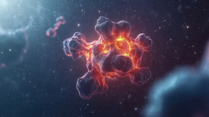 Obraz premium Microscopic Inferno: Visualization of a Molecular Structure with Intense Inner Radiation