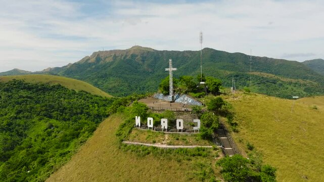 Rolling hills and mountain ranges in Mount Tapyas Viewdeck. Coron, Palawan, Philippines.