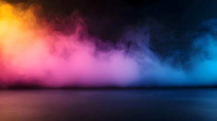 Fototapeta premium Colorful smoke billowing across a dark surface with orange pink and blue gradients