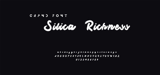 Lettering font isolated on black background. Texture alphabet in street art and graffiti style. Grunge and dirty effect.  Vector brush letters.