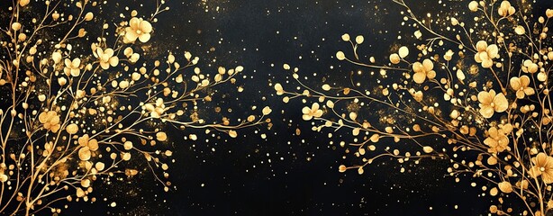 Beautiful golden floral design on a dark background, perfect for elegant decor.