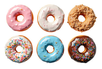 Fototapeta premium Assorted Glazed Doughnuts with Sprinkles, transparent background